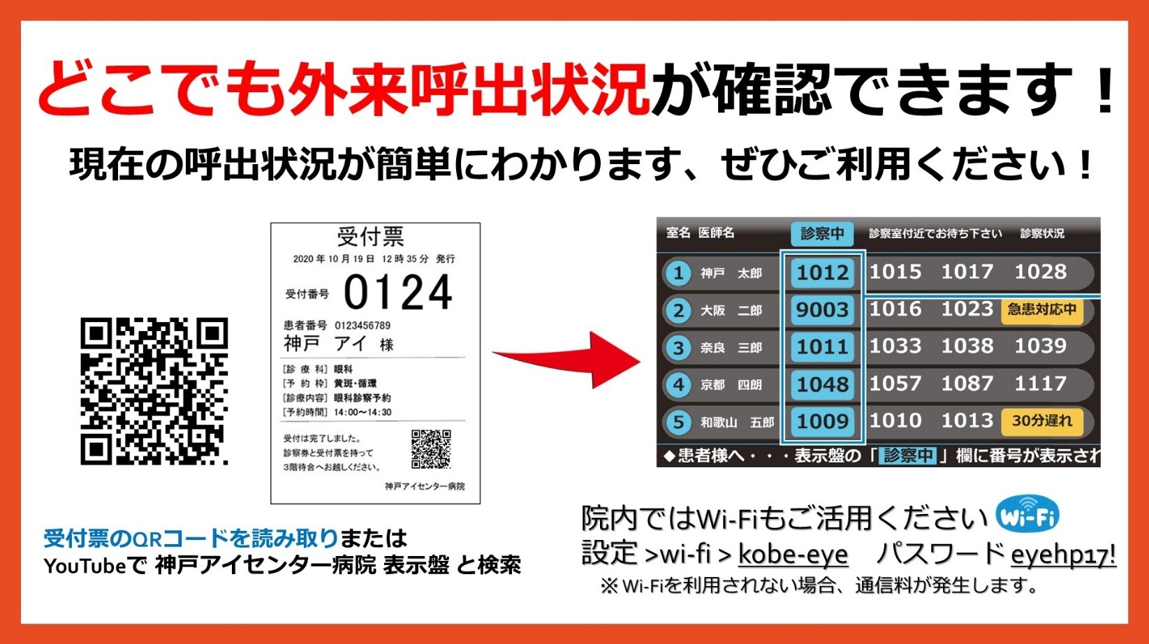 どこでも診察待ち状況が確認できます！